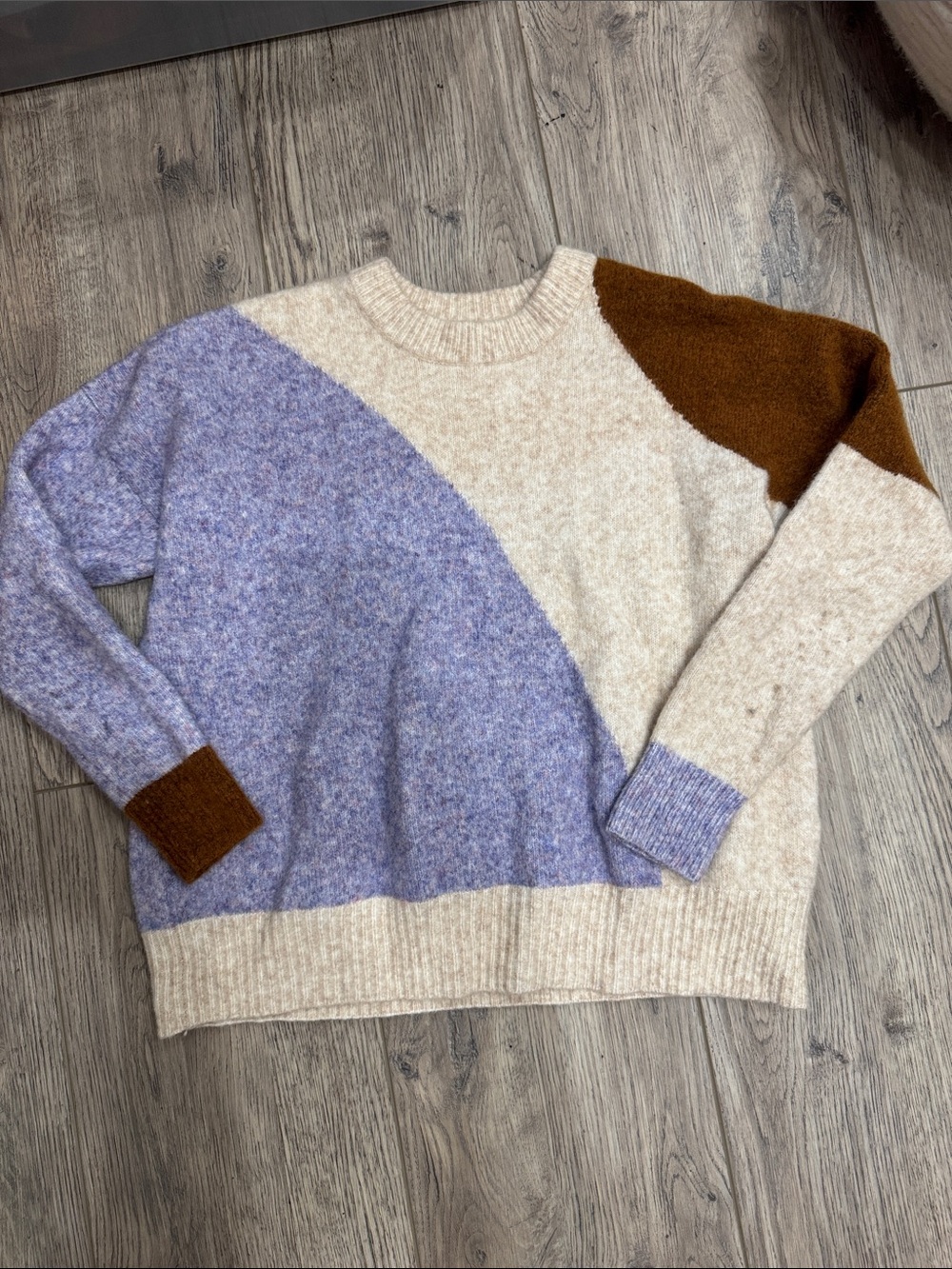 Madewell Lavender, Cream & Brown Colorblock Crew Sweater